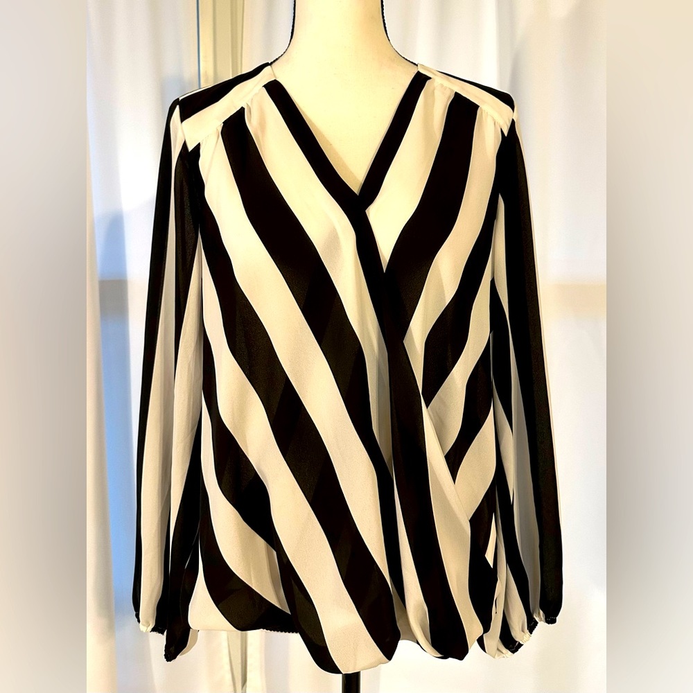 INC International Concepts black and white striped hi-low blouse. Size Medium